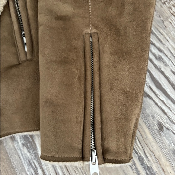 Zara Brown Moto Faux Suede Jacket with Cream Lining - Picture 6 of 9